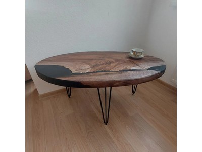 Журнальный стол из натурального дерева массива ореха с эпоксидной смолой Vamstol 62-109 - вид 1